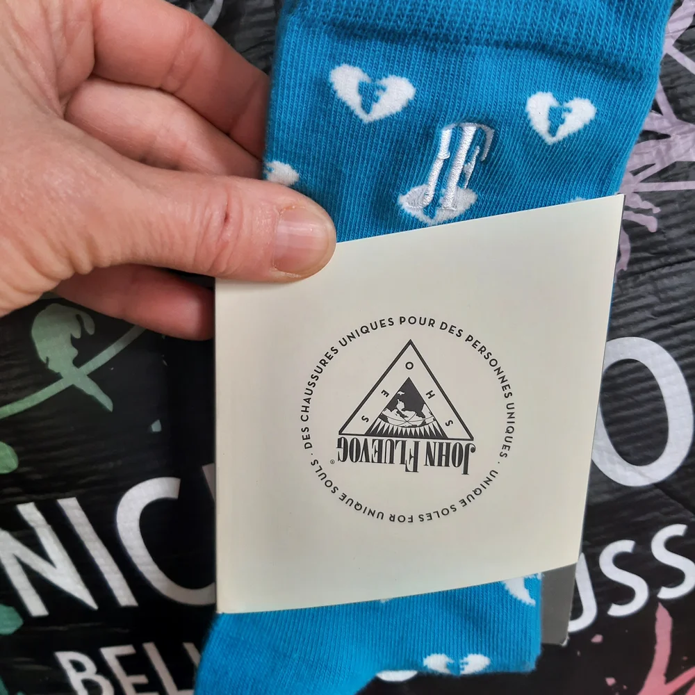 Brand-new John Fluevog Blue Heart Pattern Socks!